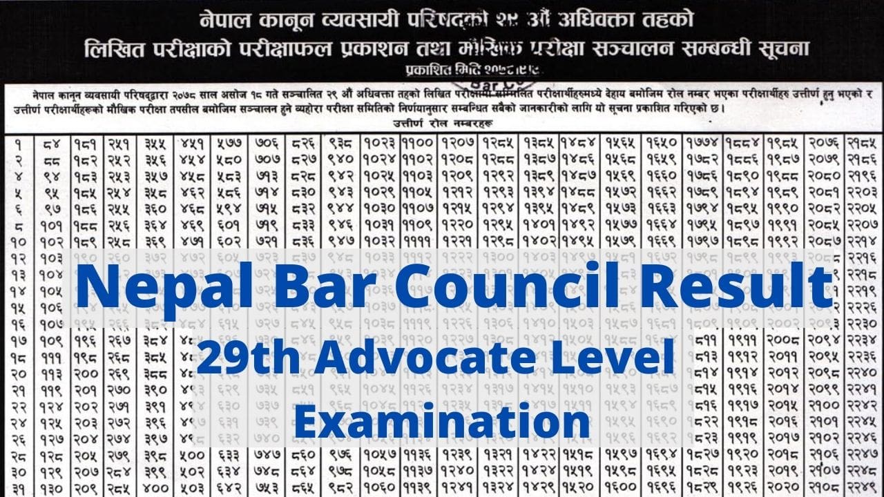 Nepal Bar Council Result 2078: 29th Advocate Level Exam Result